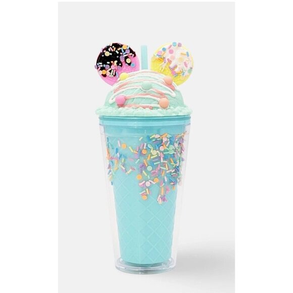 Blue 3D Cookie Ice Cream Sprinkle Cup 16oz Cold Beverage Straw & Lid Tumbler…. - Picture 1 of 7